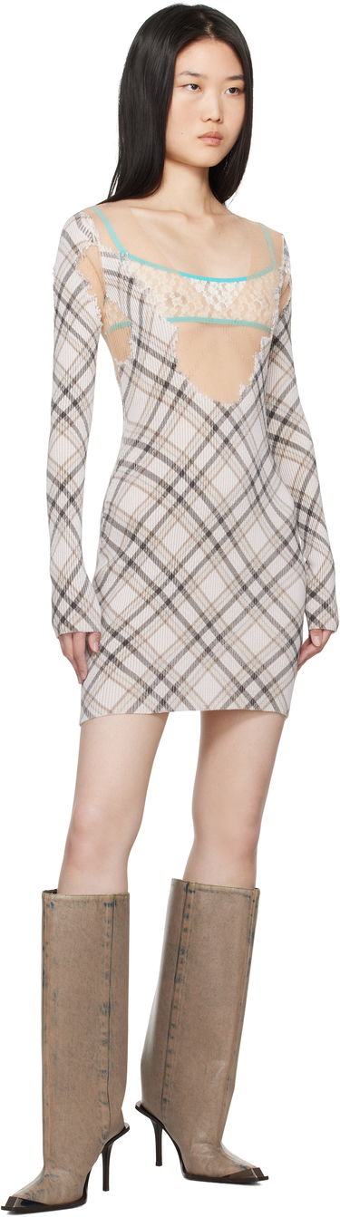 Šaty Diesel Plaid Knit Mini Dress Béžová | A17167 0GSAW, 4