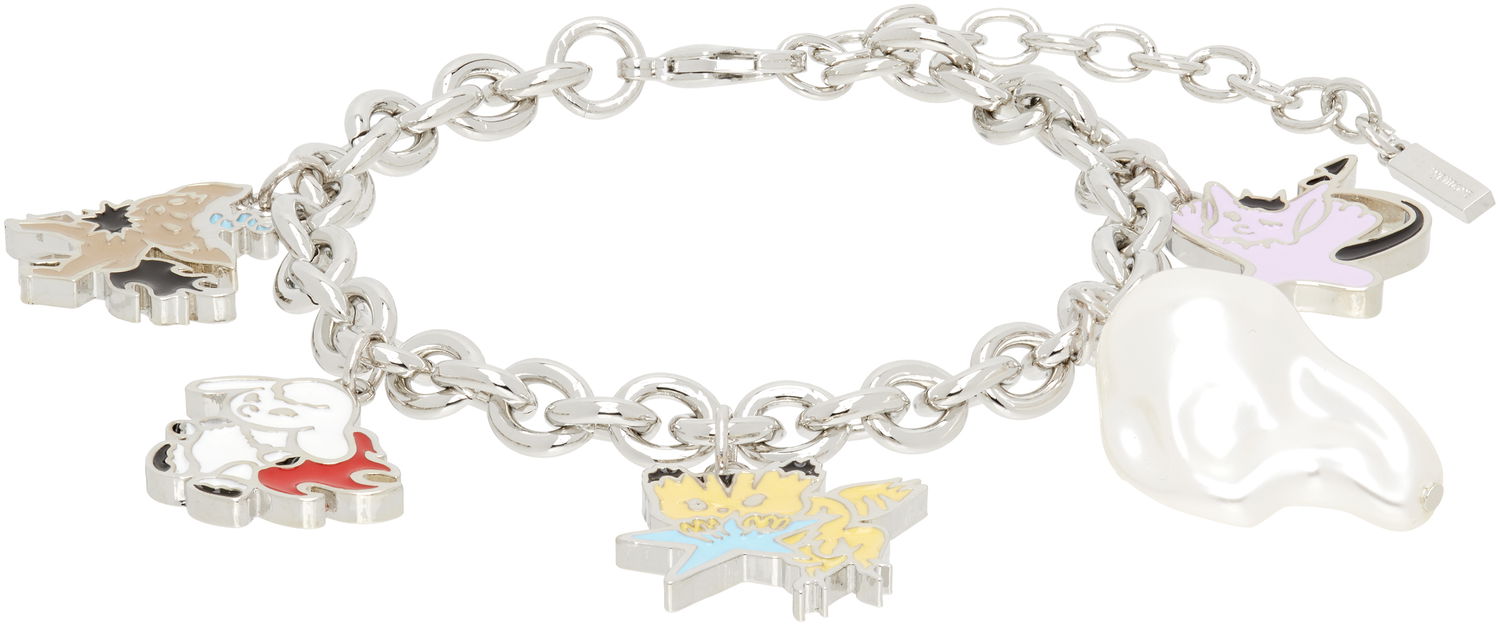 Náramok We11done We11done Silver-Tone Metal Monster Charms Bracelet with Faux Pearl Metalická | WD-AJ2-25-525-U-SV, 0