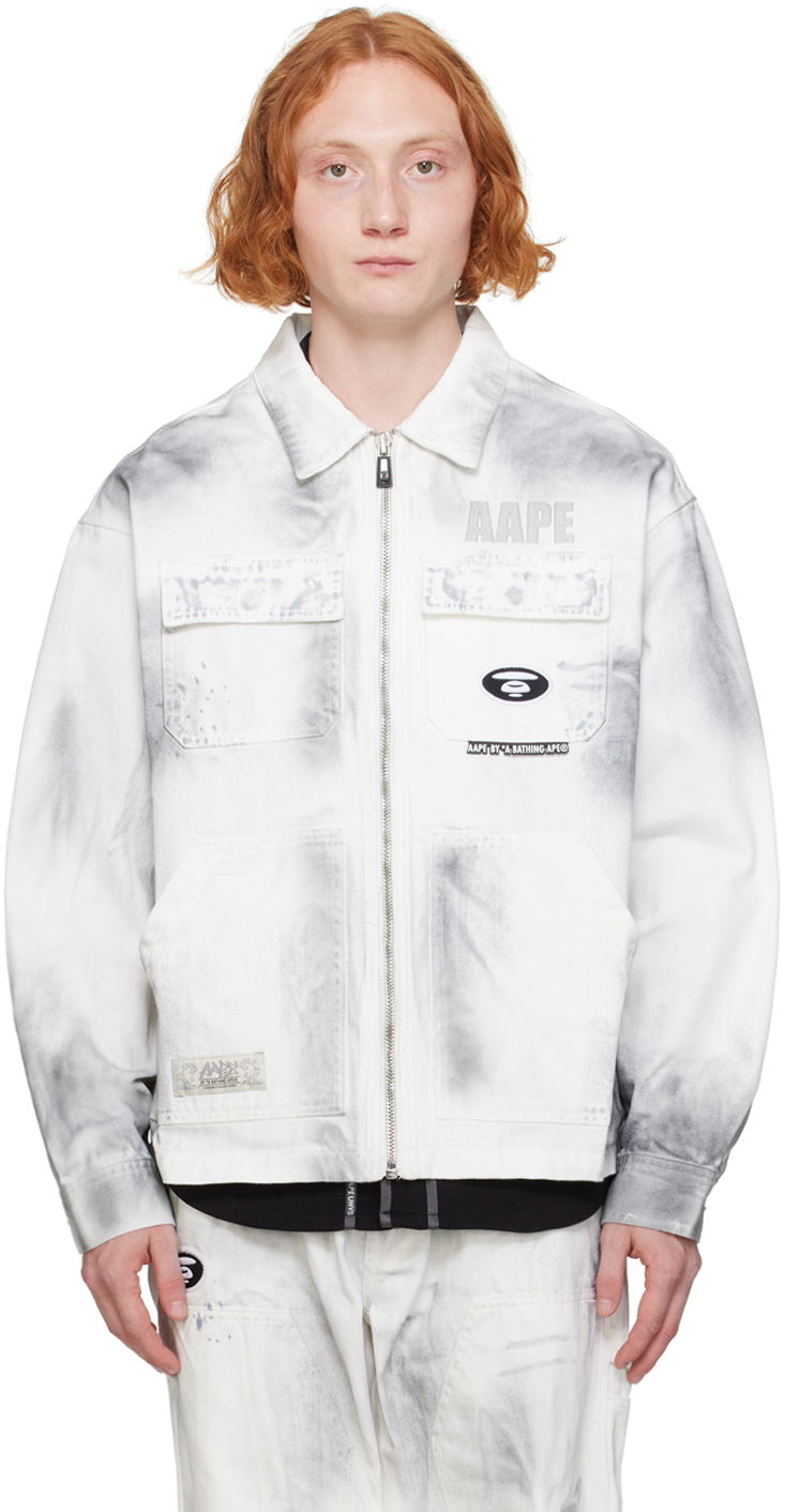 Bunda AAPE by A Bathing Ape AAPE by A Bathing Ape Faded Denim Jacket Biela | AAPLJM7644XXMWHB