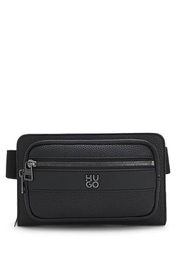 Ľadvinka BOSS Grained Faux-Leather Stacked-Logo Belt Bag Čierna | 50552291, 0
