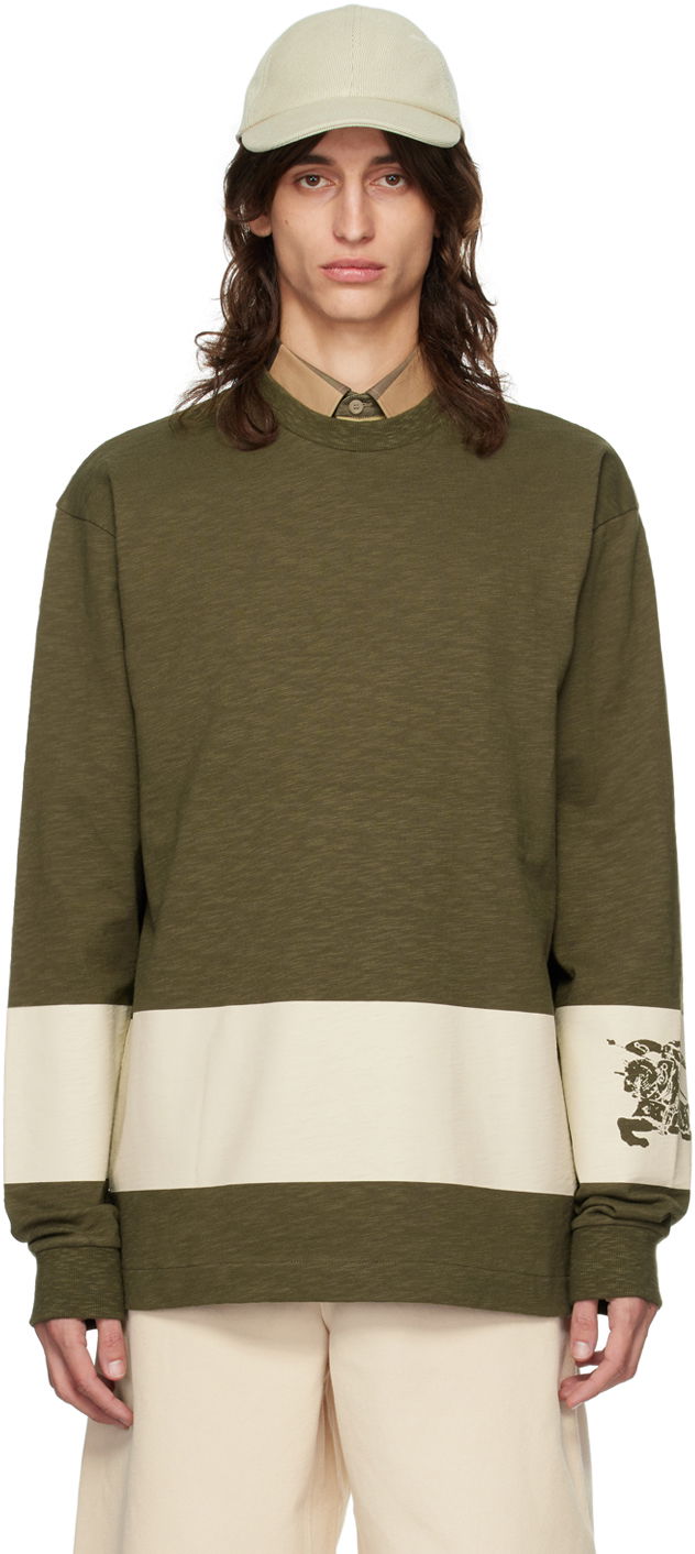 Tričko Burberry Green EKD Stripe Long Sleeve T-Shirt Zelené | 8091889, 0