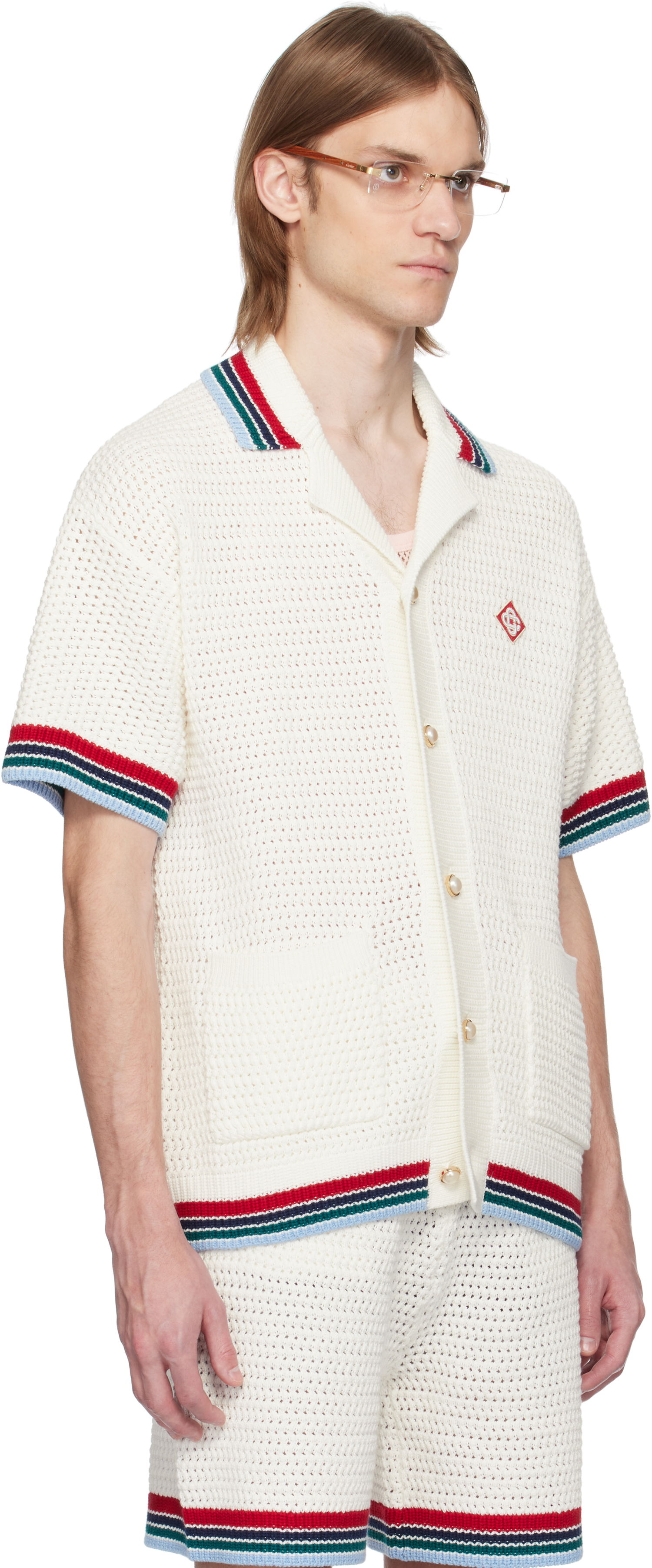 Sveter Casablanca Casablanca Gothic Crochet Knit Polo Shirt Biela | MS25-KW-920-01, 1