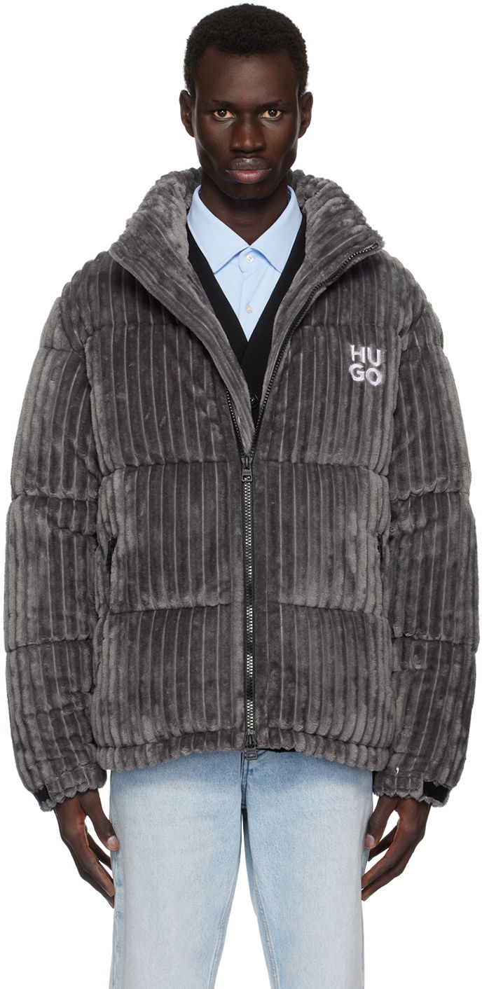 Prešívaná bunda BOSS Faux-Fur Puffer Jacket Šedá | 50521464, 0