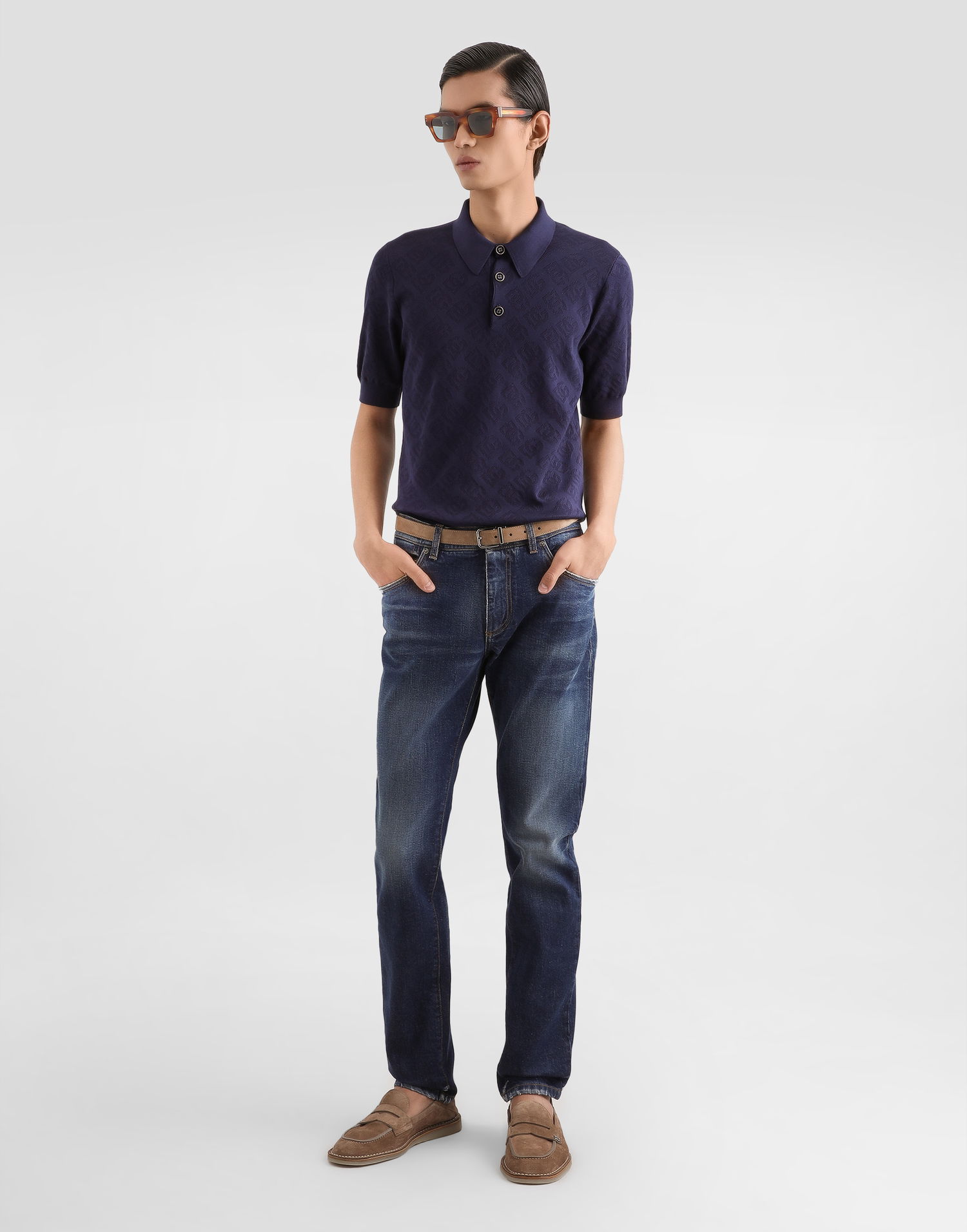 Polo tričko Dolce & Gabbana Silk Monogram Polo Shirt Navy | GXZ02TJBSO9B6712, 1