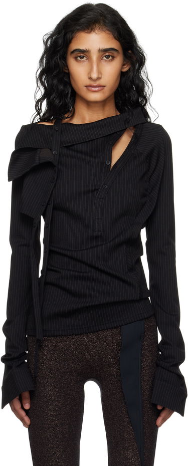 Košeľa Ottolinger Ada Pinstripe Asymmetric Long Sleeve Blouse Čierna | 102-105904-01, 0
