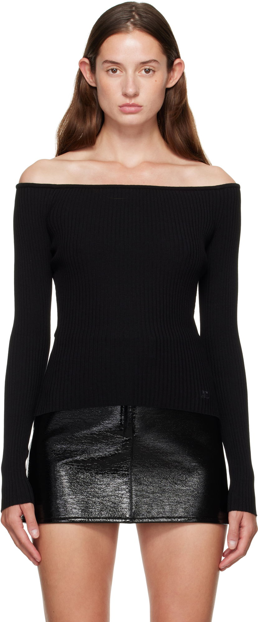 Sveter Courrèges Courrèges Off Shoulder Rib Knit Top Čierna | 325MTO429FI0001