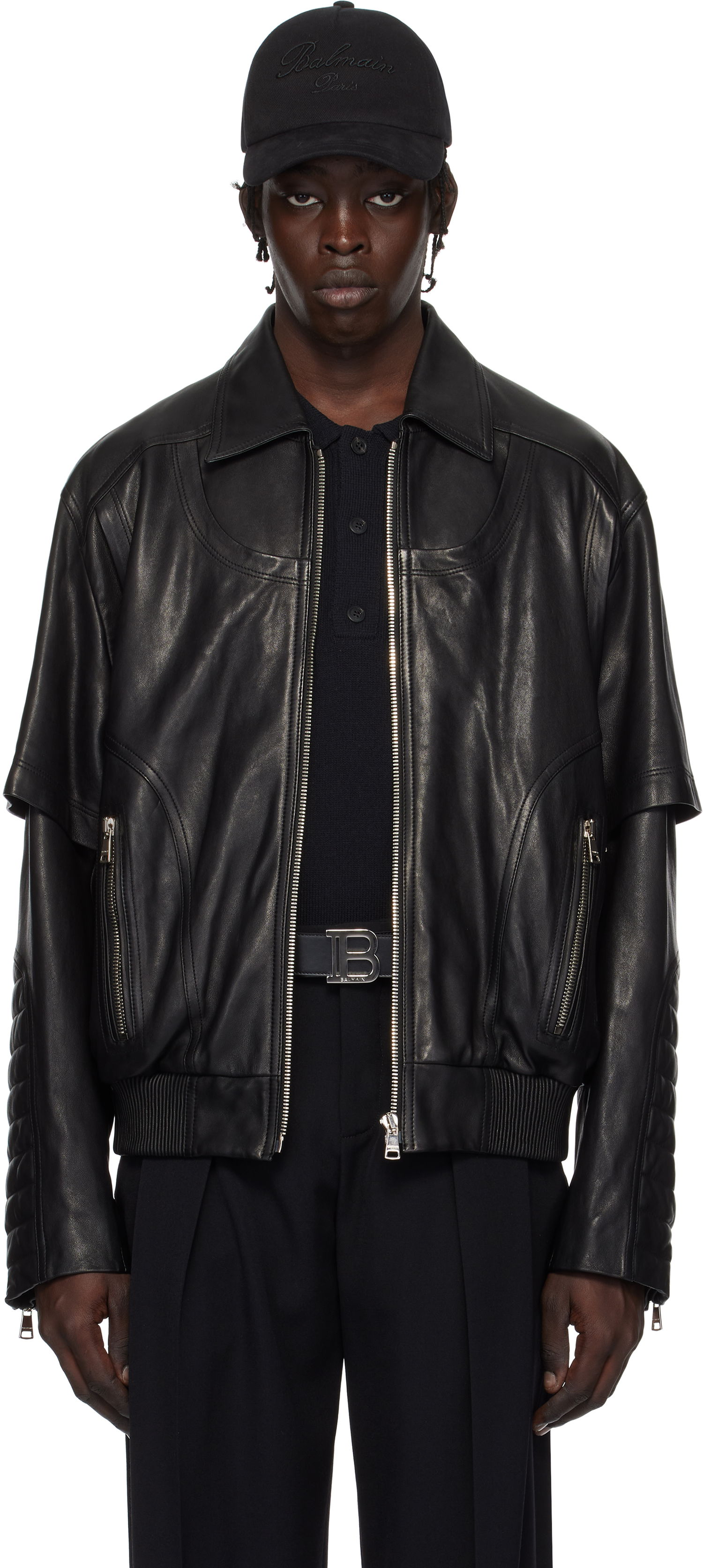 Bomber bunda Balmain Balmain Layered Leather Jacket Čierna | EH1TF936LC62, 0