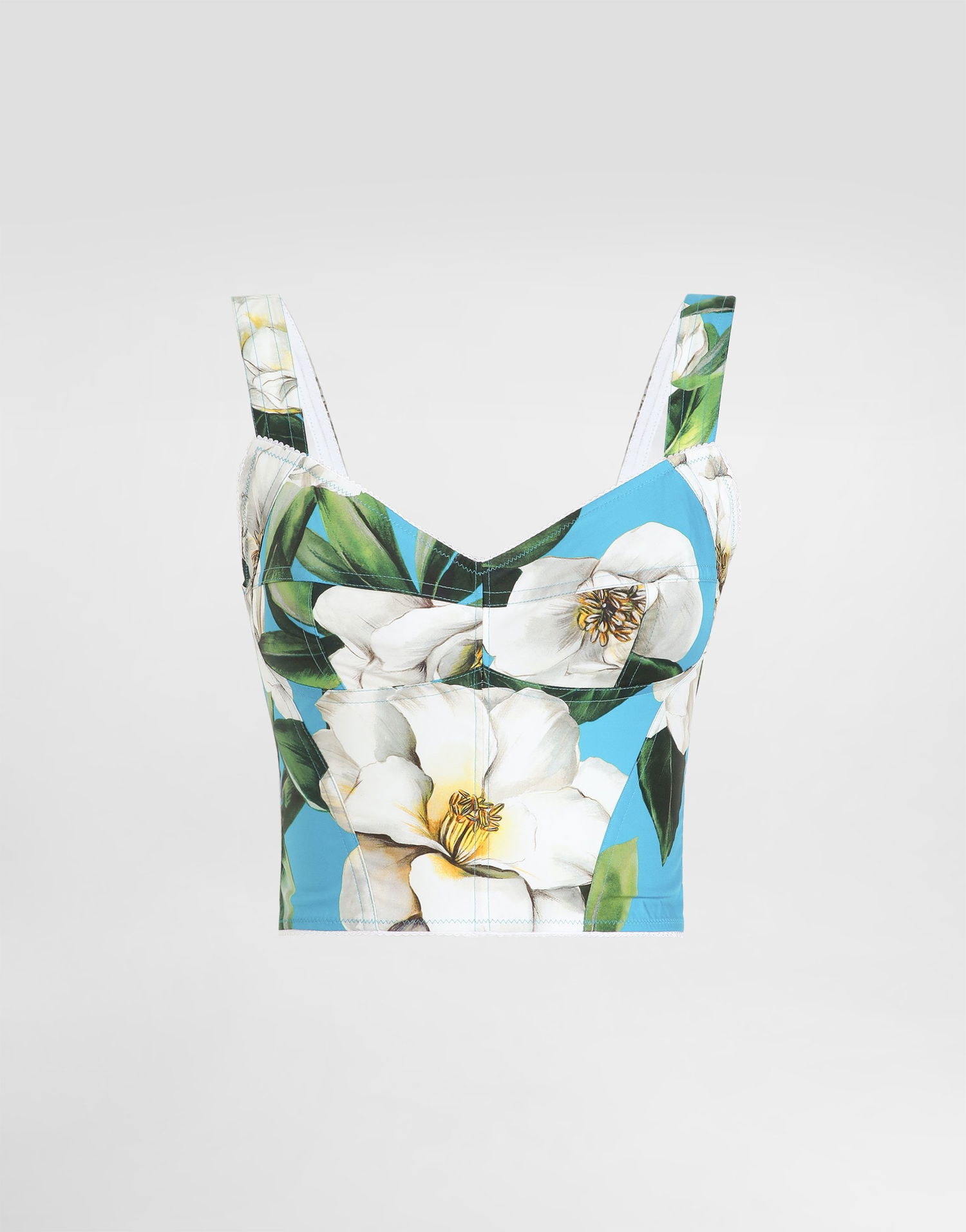 Crop Top Dolce & Gabbana Dolce & Gabbana Gardenia Print Cotton Corset Top Modrá | F7W98THS5TJHC5JB, 0