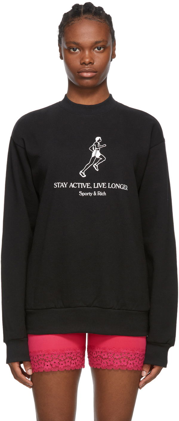 Mikina Sporty & Rich Sporty & Rich 'Live Longer' Sweatshirt Čierna | Live Longer Crewneck, 0