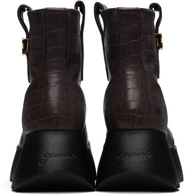 Tenisky a topánky GANNI Kat Crocodile-Embossed Platform Low Boots with Buckle Hnedá | S3235, 1