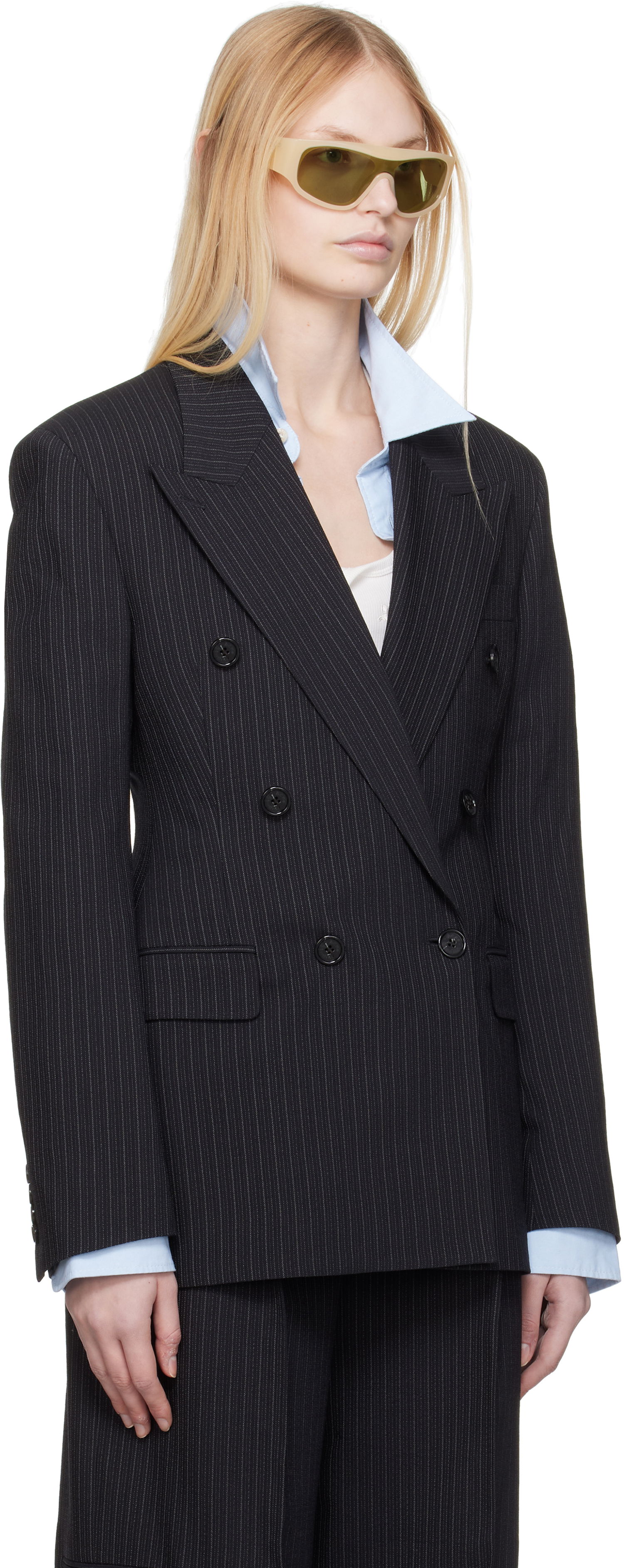 Bunda Acne Studios Acne Studios Double-Breasted Pinstripe Blazer Čierna | AH0300-, 1