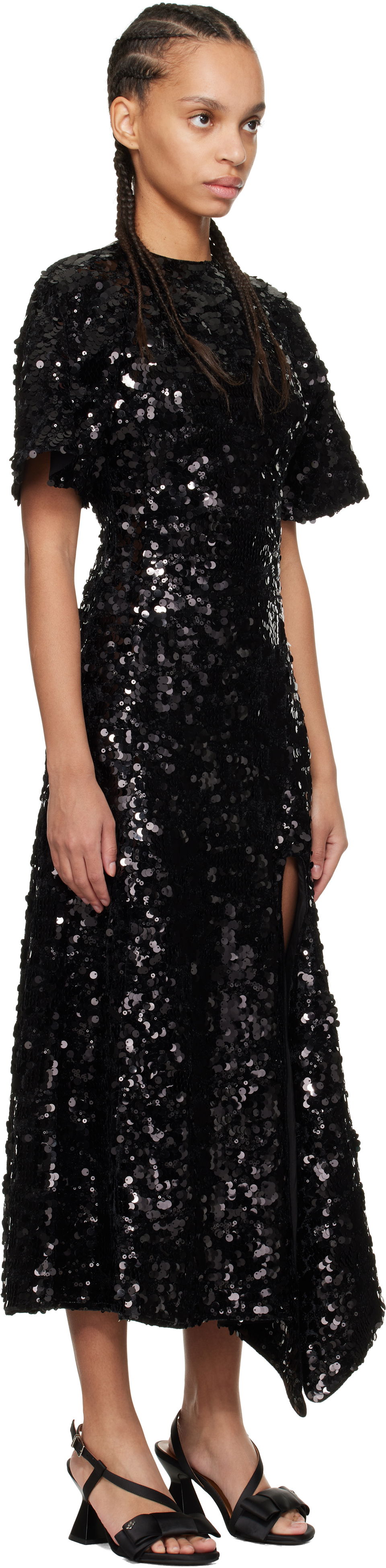 Šaty GANNI GANNI Velvet Sequin Maxi Dress Čierna | T4044, 1