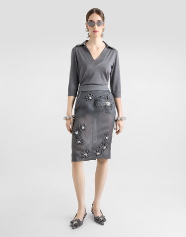Sukňa Dolce & Gabbana Dolce & Gabbana Organza Midi Skirt with Floral Embroidery Šedá | F4C1BZGDCTCS8400, 1