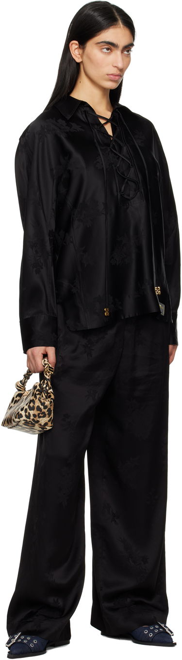 Nohavice GANNI GANNI Satin Jacquard Trousers Čierna | W0383, 3