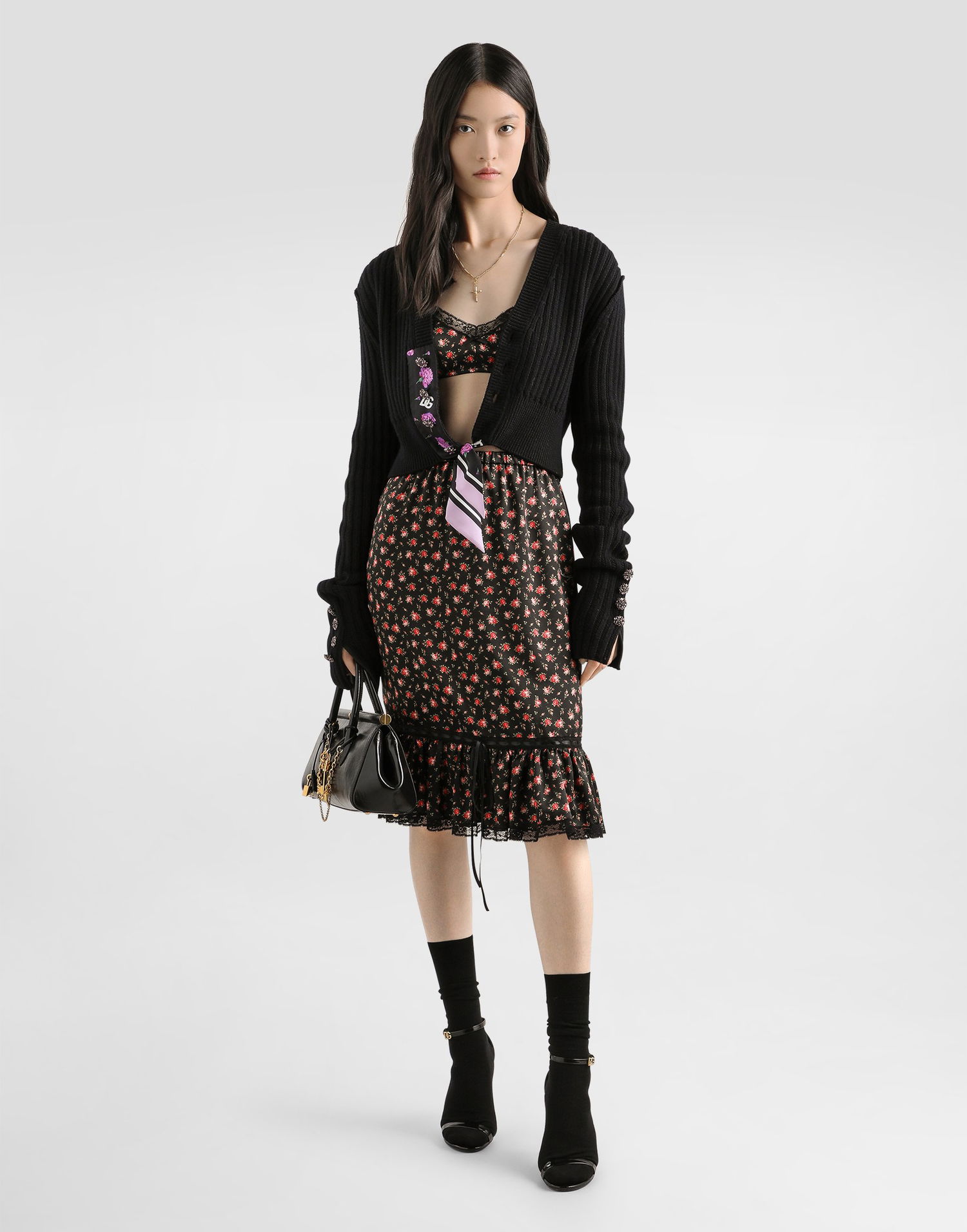 Sukňa Dolce & Gabbana Small Rose-print Skirt with Elasticated Waist and Flounce Rôznofarebný | F4DCYTIS10HHN5XJ, 1