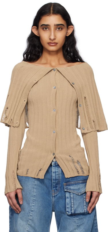 Sveter Acne Studios Acne Studios Rib-Knit Distressed Cardigan Hnedá | A60567-, 0