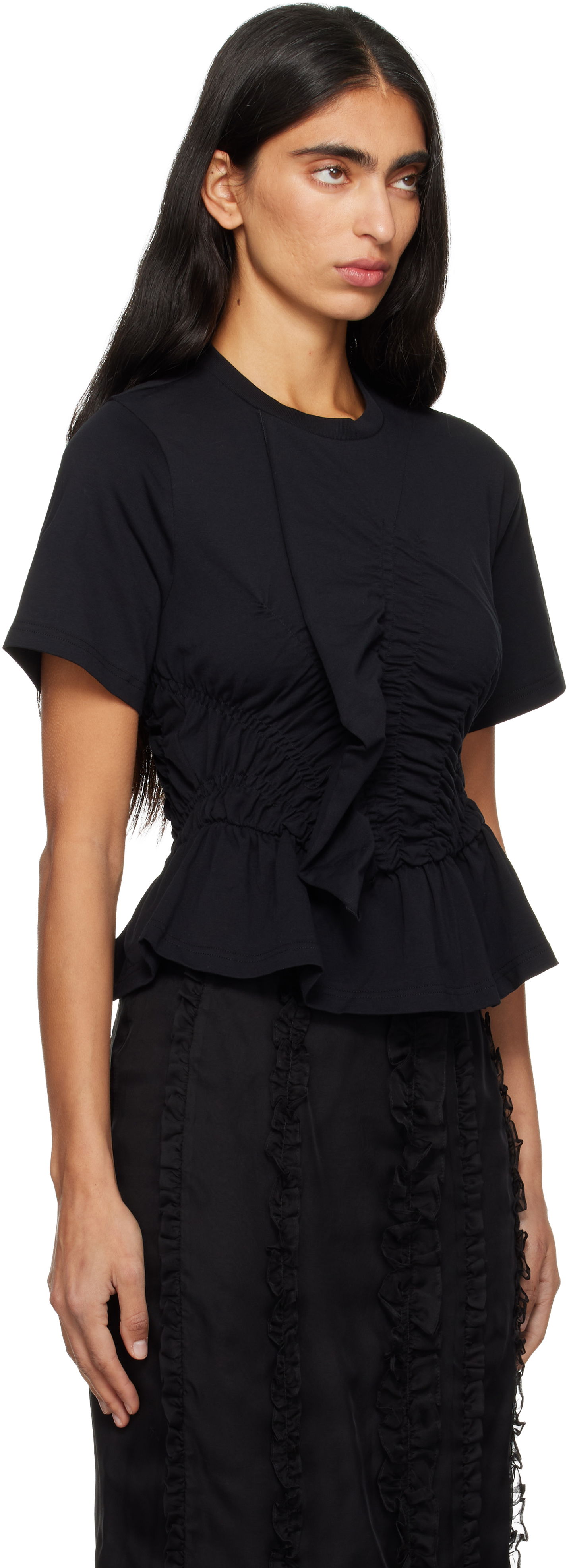 Tričko Cecilie Bahnsen Cecilie Bahnsen Ace Short-Sleeve Ruched Peplum T-shirt Čierna | 3.25RTW19001, 1