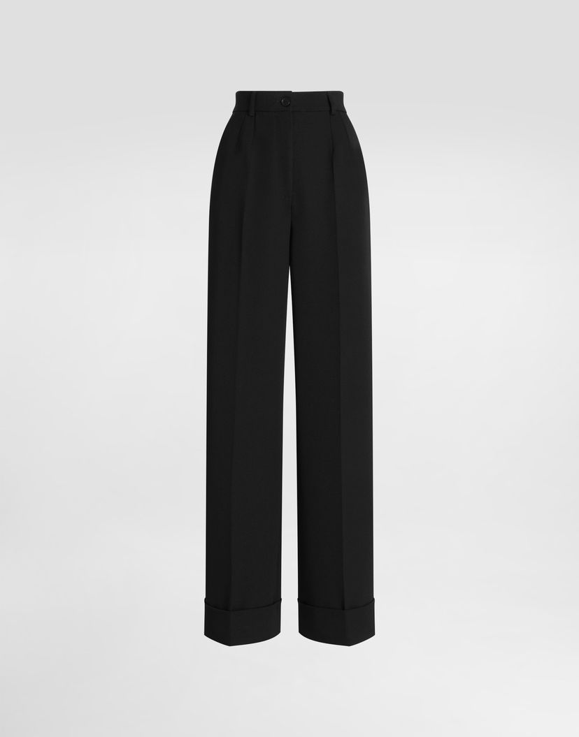 Nohavice Dolce & Gabbana High-Waisted Pleated Cuffed Wide-Leg Wool Gabardine Trousers Čierna | FTBM0TFU2OWN0000