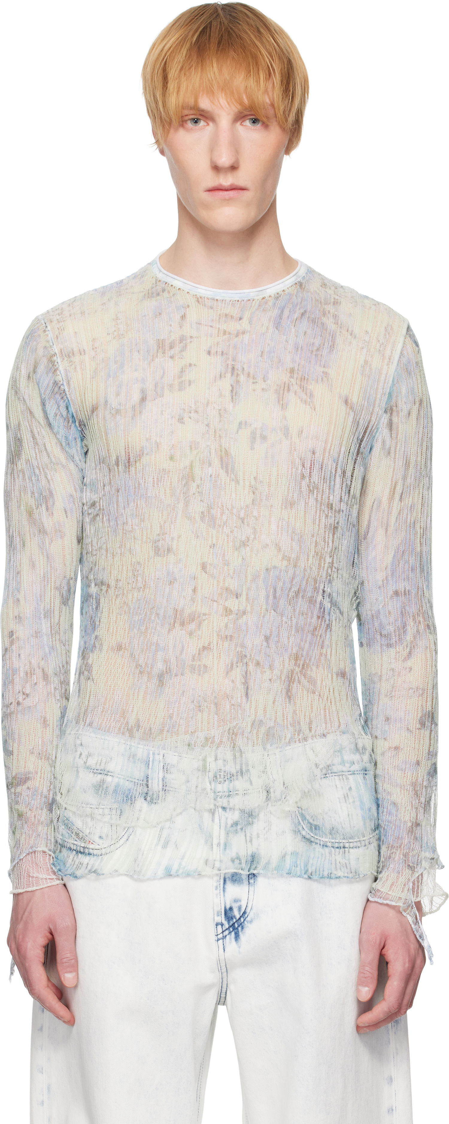 Sveter Diesel Diesel K-Aasmos-A Sheer Floral Long Sleeve Modrá | A18017-0AFBT-8FG, 0