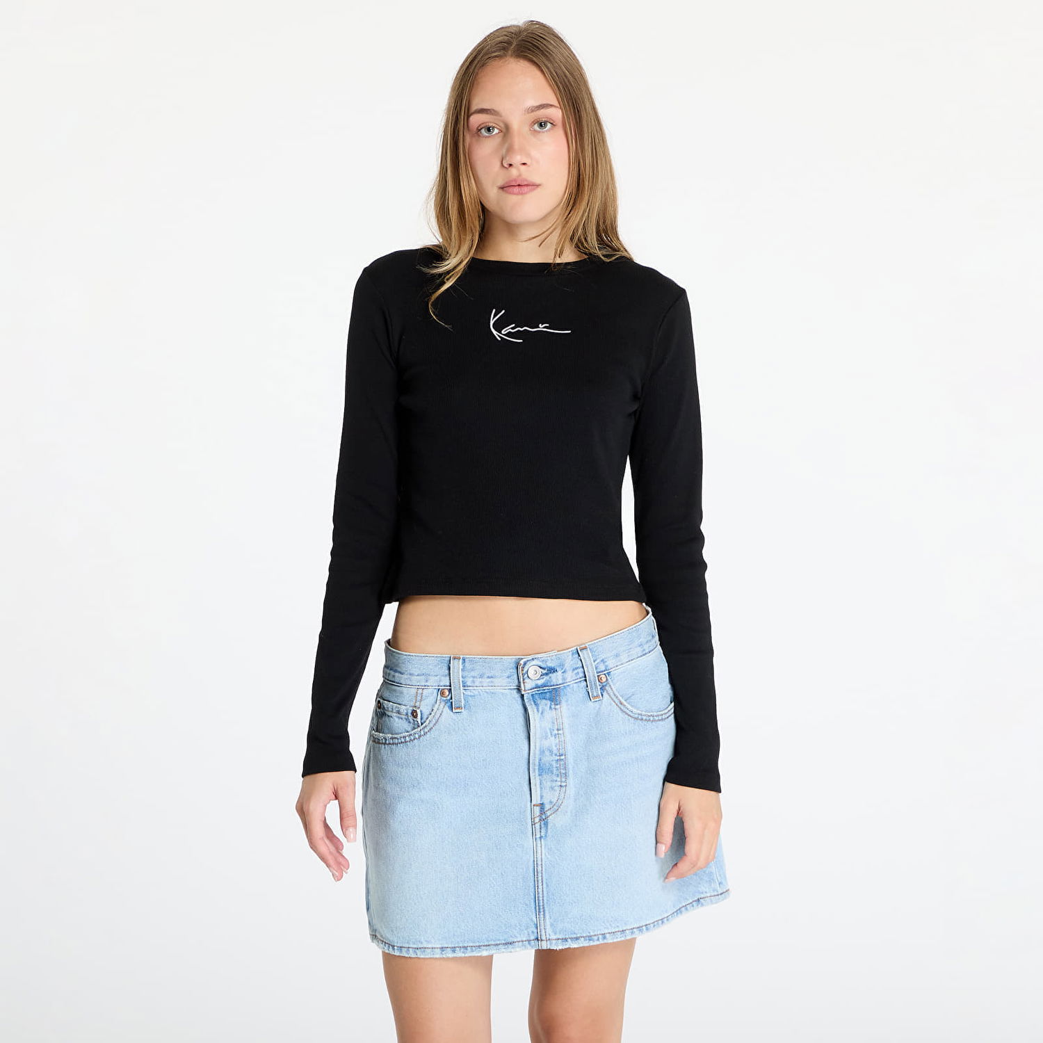 Tričko Karl Kani T-shirt Small Signature Short Rib Longsleeve Black XS Čierna | KW-LS031-001-01, 0