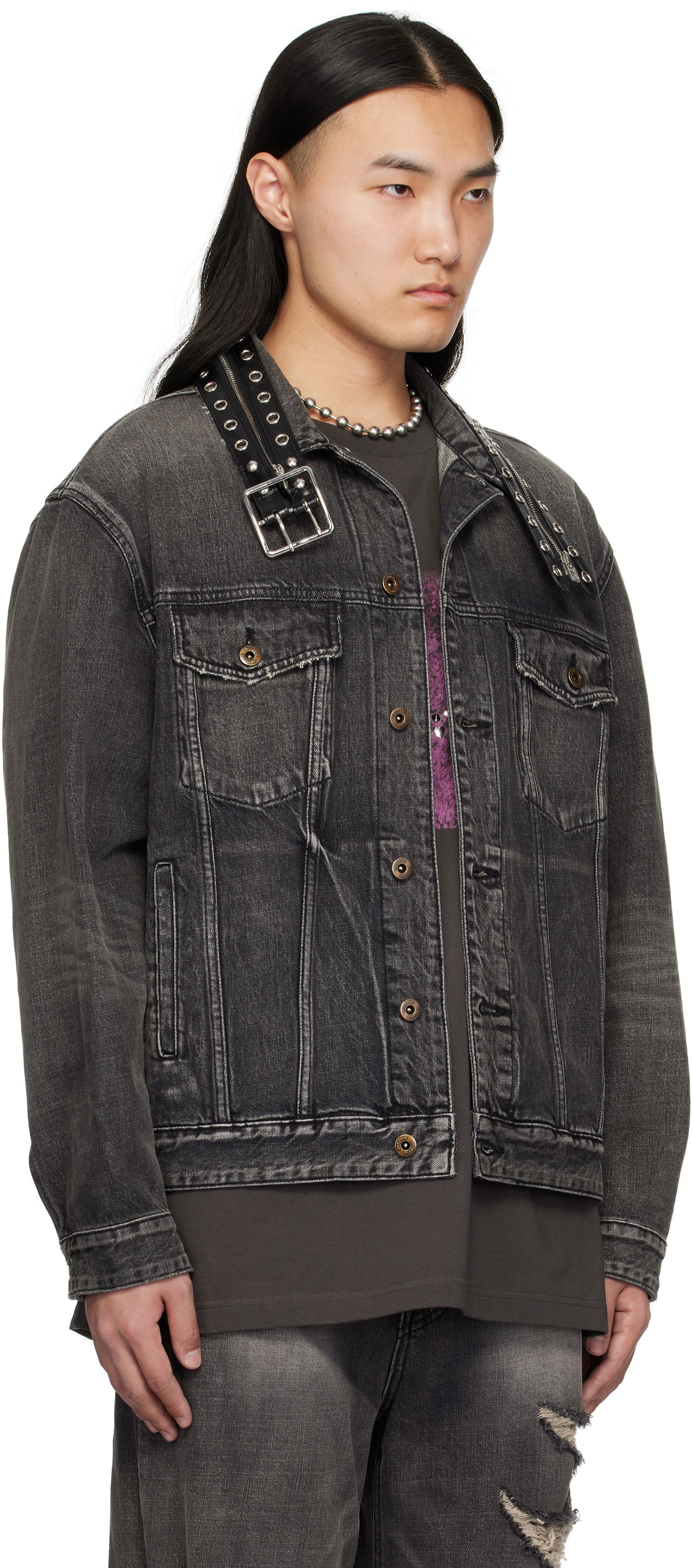 Bunda We11done We11done Belted Collar Denim Jacket Čierna | WD-DJ0-25-315-U-BK, 1