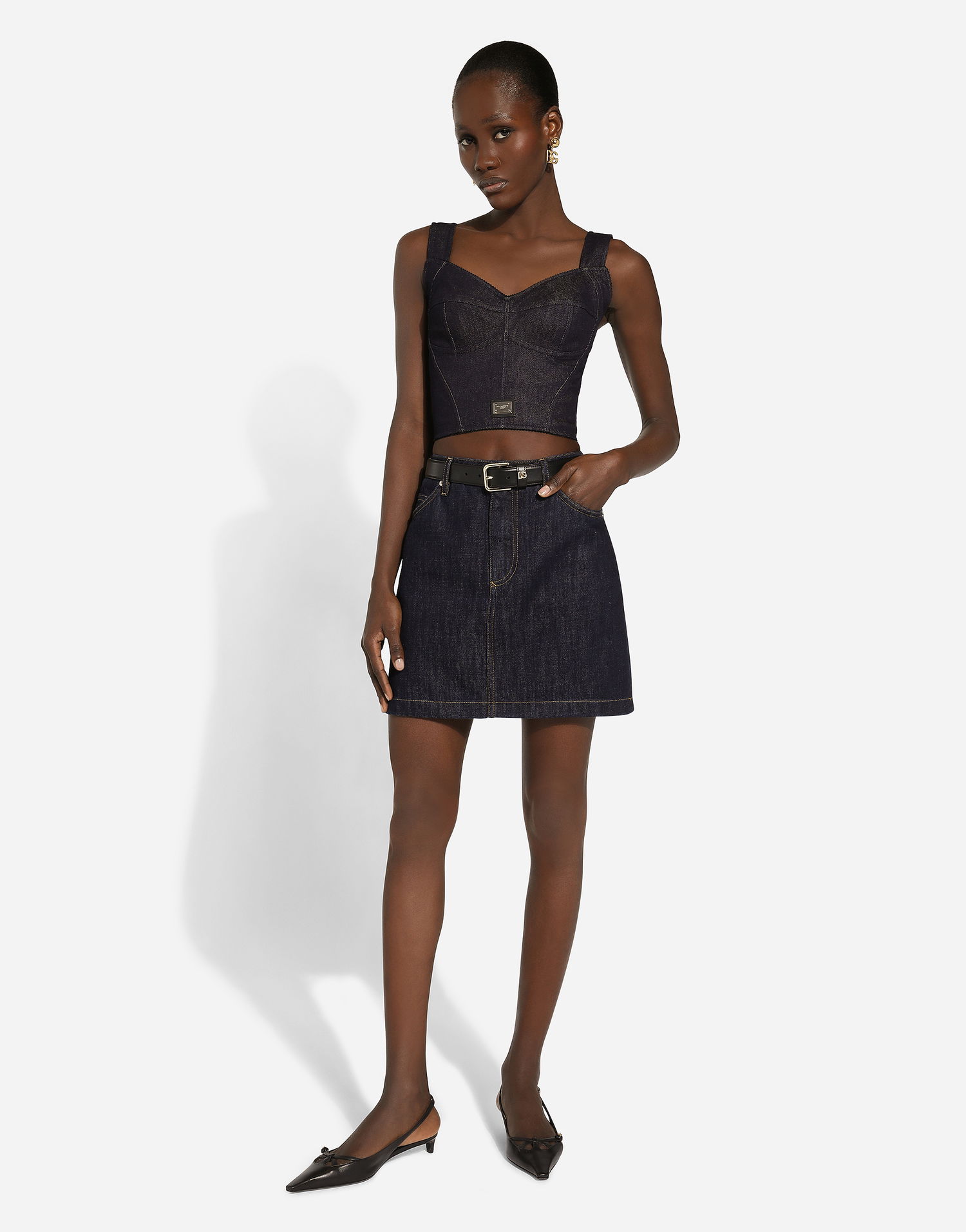 Crop Top Dolce & Gabbana Cotton Denim Corset Top Modrá | F7W98DG8LT2S9001, 1