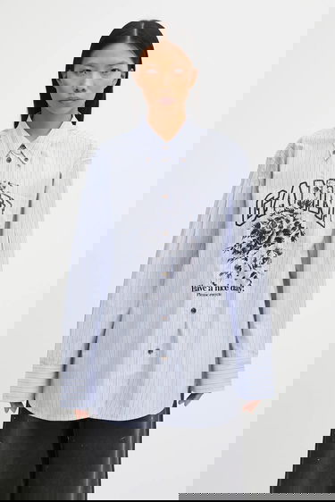 Košeľa GANNI Stripe Cotton Oversized relaxed classic collar shirt Modrá | W0826, 0