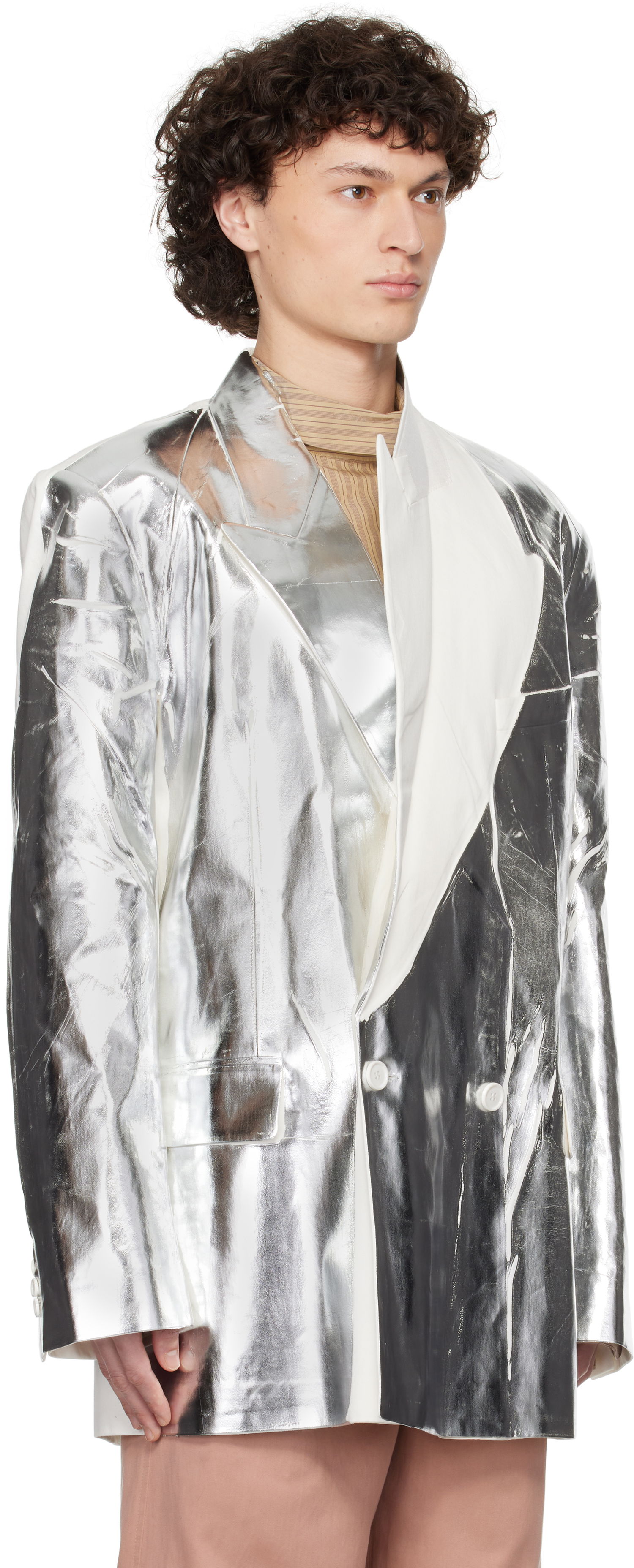 Bunda Dries Van Noten Dries Van Noten Double-Breasted Blazer Metalická | 251-020438-1522, 1