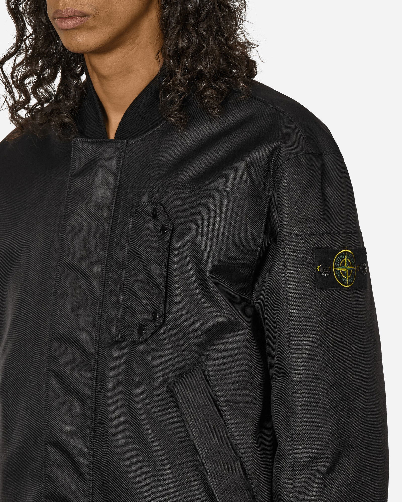 Diagonal Nylon Down Bomber Jacket Black