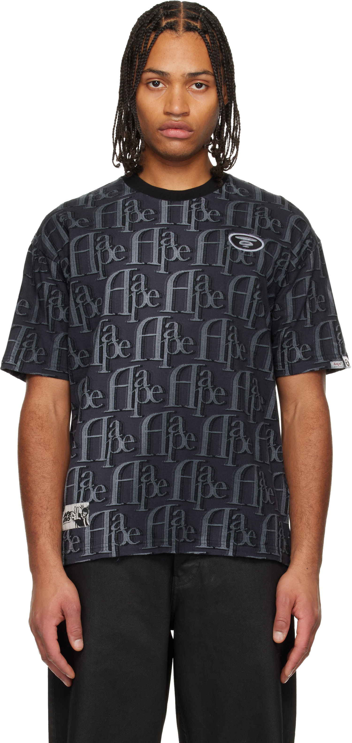 Tričko AAPE by A Bathing Ape Moonface Logo Embossed Monogram Short-Sleeve T-shirt Čierna | AAPTEM1664XXNBKE, 0