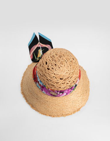 Klobúk Dolce & Gabbana Dolce & Gabbana Straw Hat with Floral Bandeau Scarf Béžová | FH672AGDC8AS9000, 1
