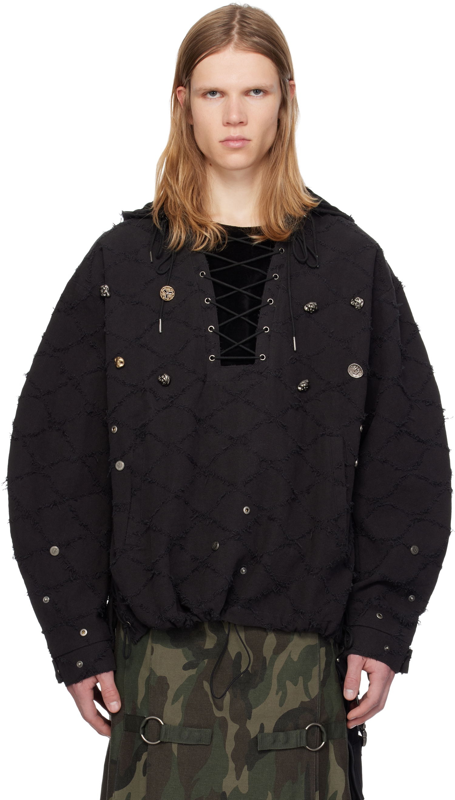 Mikina Andersson Bell Lace-Up Hoodie With Hood Čierna | atb1141m, 0
