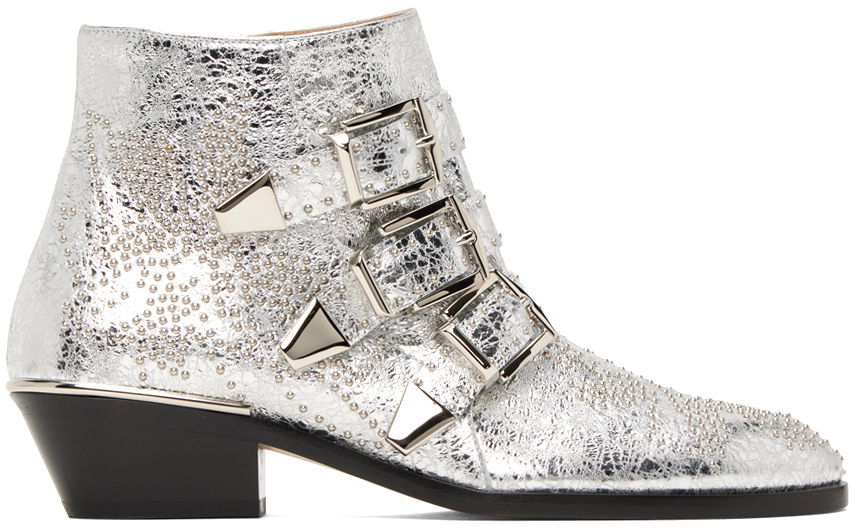 Tenisky a topánky CHLOÉ Metallic Leather Ankle Boots With Buckle Metalická | CHC23U134DV, 0