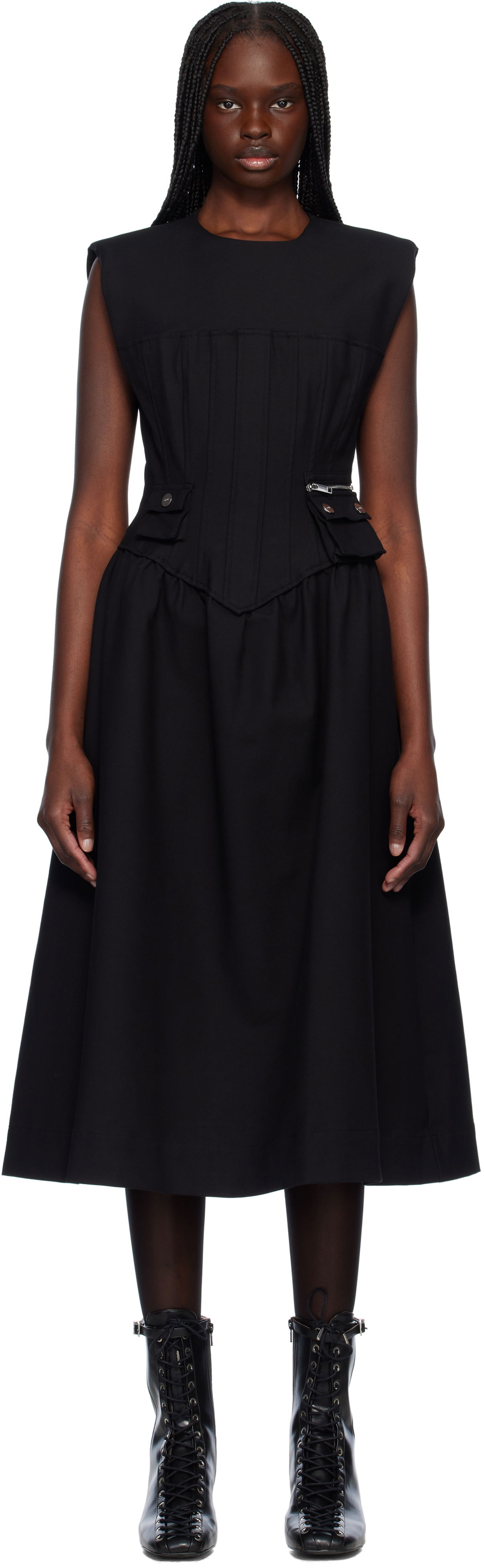 Šaty GANNI Ganni Corset Midi Dress Čierna | W0390, 0