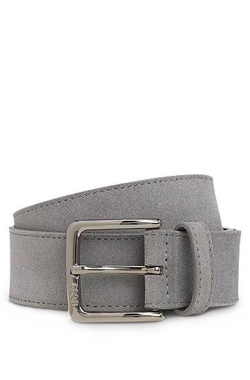 Opasok BOSS Suede Belt with Gunmetal Buckle Šedá | 50537177, 0