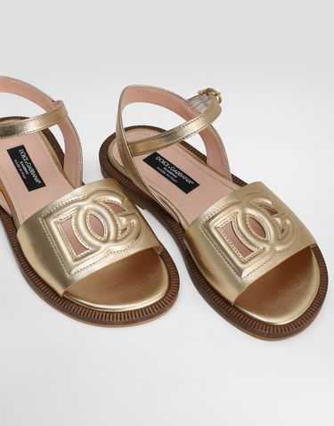Doplnky Dolce & Gabbana Dolce & Gabbana Calfskin Sandals With Cut-Out DG Logo Metalická | D11308A12538H944, 3