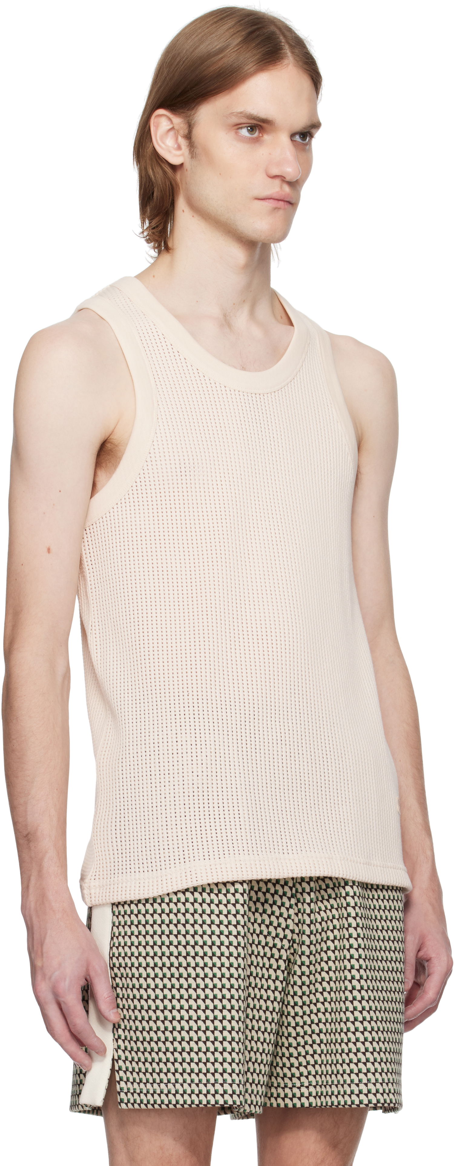 Tielko Wales Bonner Wales Bonner Groove Knit Tank Top Béžová | MS25JE10-CO04-100 COTTON MESH, 1