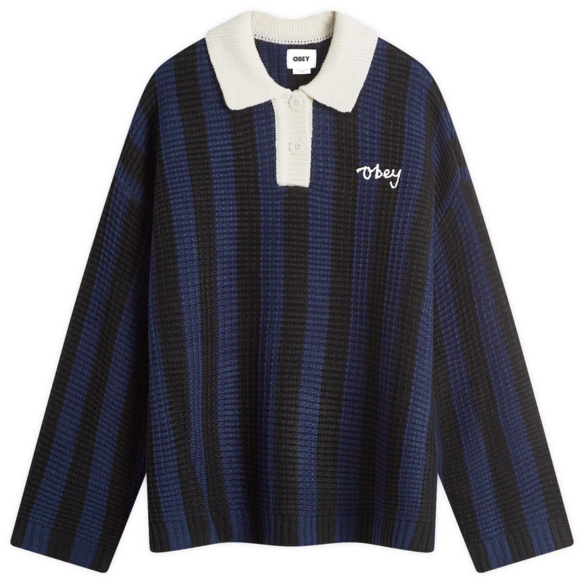 Sveter OBEY Striped Knit Polo Jumper Modrá | 251000122