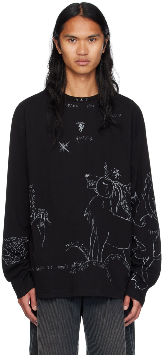 Sveter We11done We11done Graphic Long Sleeve T-Shirt Čierna | WD-TT2-24-756-U-BK, 0