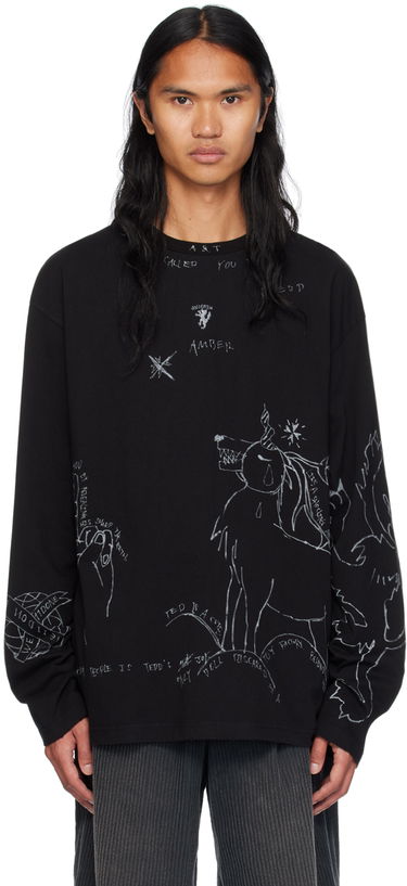 Sveter We11done We11done Graphic Long Sleeve T-Shirt Čierna | WD-TT2-24-756-U-BK, 0