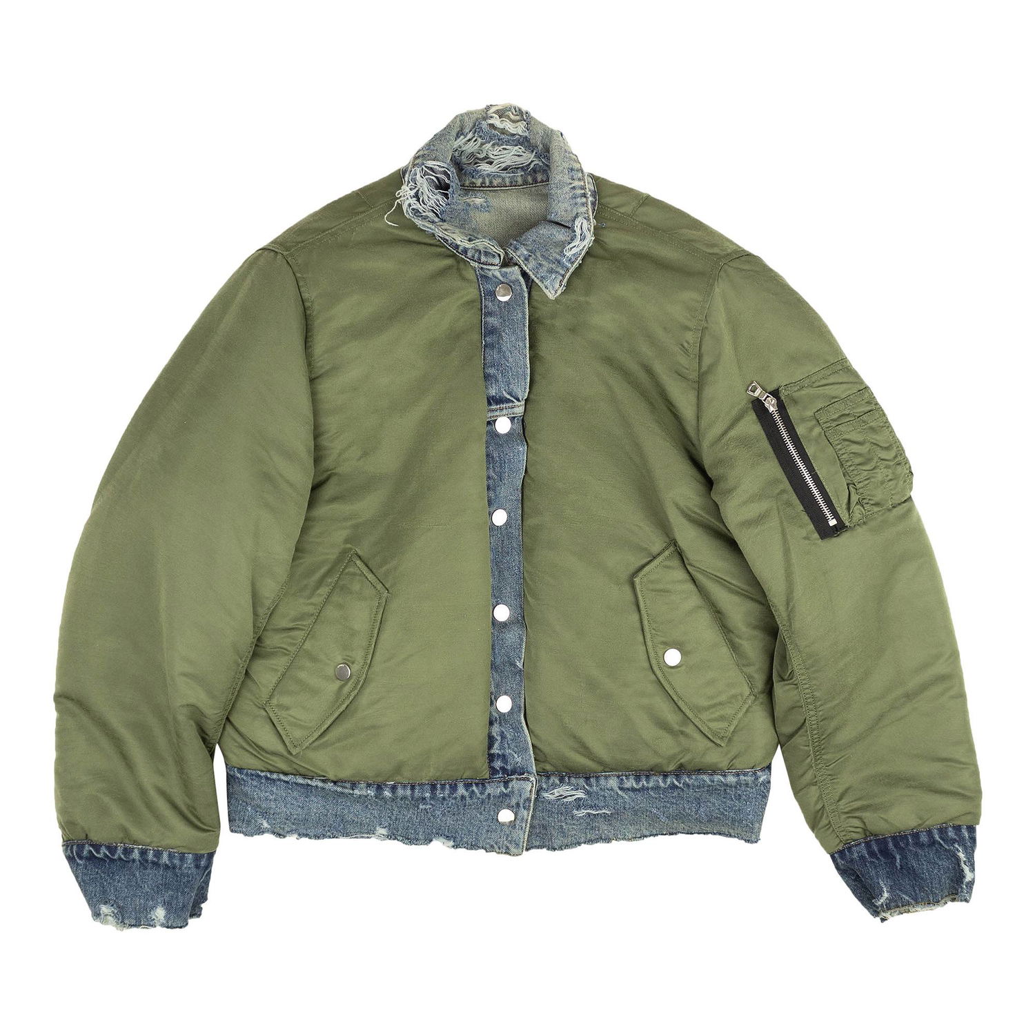 Bunda AMIRI Reverse Trucker Denim Bomber Jacket Zelené | WORTB NYLINO BLUE, 1