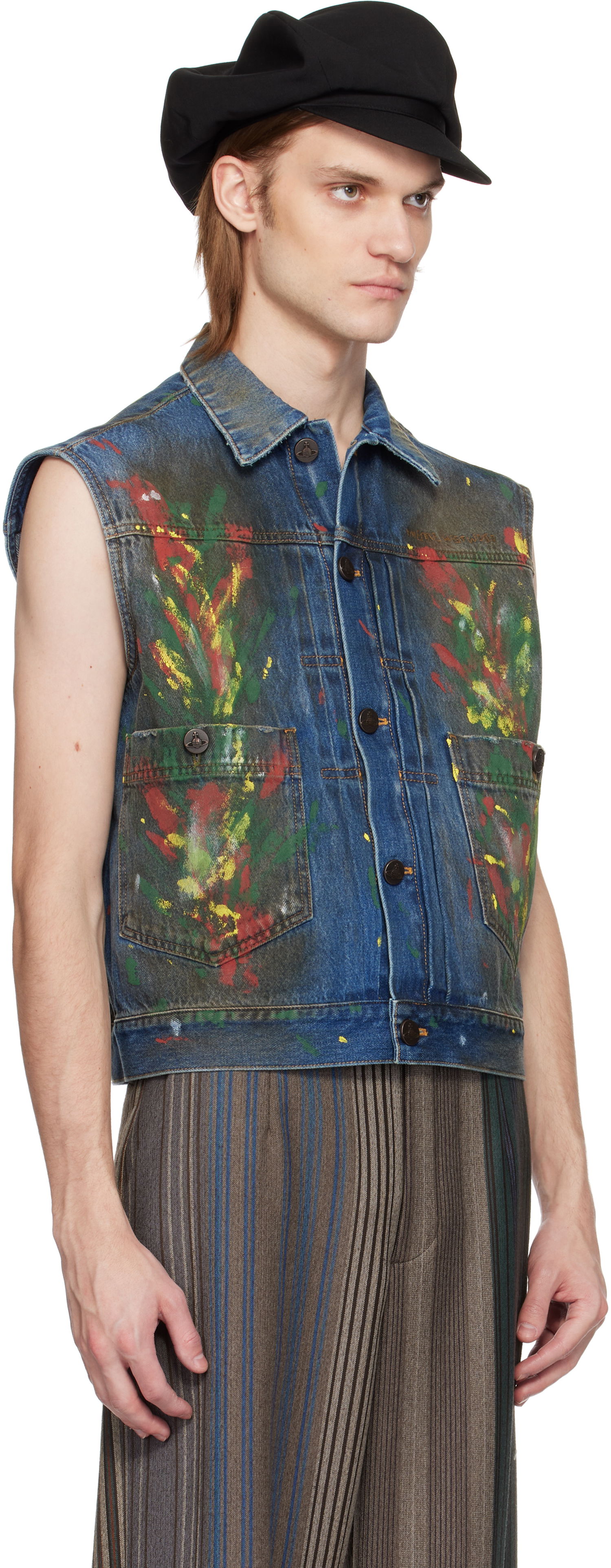 Vesta Vivienne Westwood Vivienne Westwood Marlene Painted Denim Vest Modrá | 3901000I-W0161-, 1