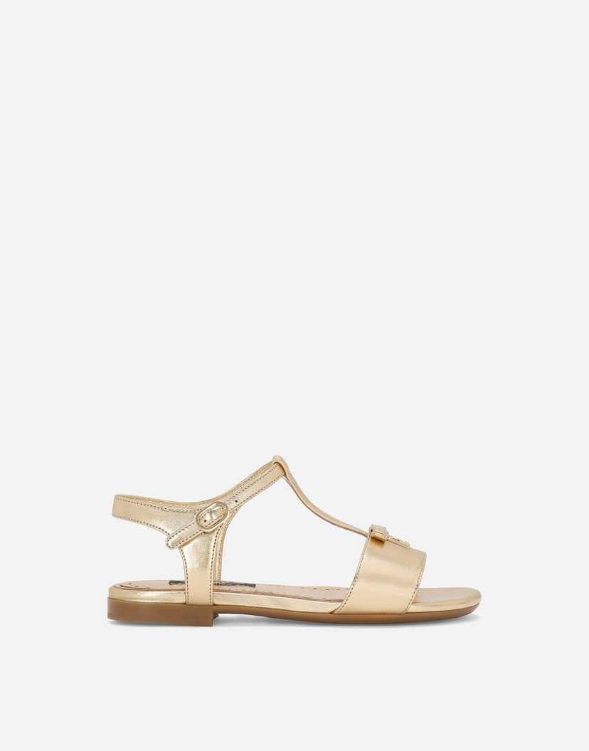 Tenisky a topánky Dolce & Gabbana Foiled Leather T-bar Flat Sandals with Buckle Fastening Metalická | D11155A543987601
