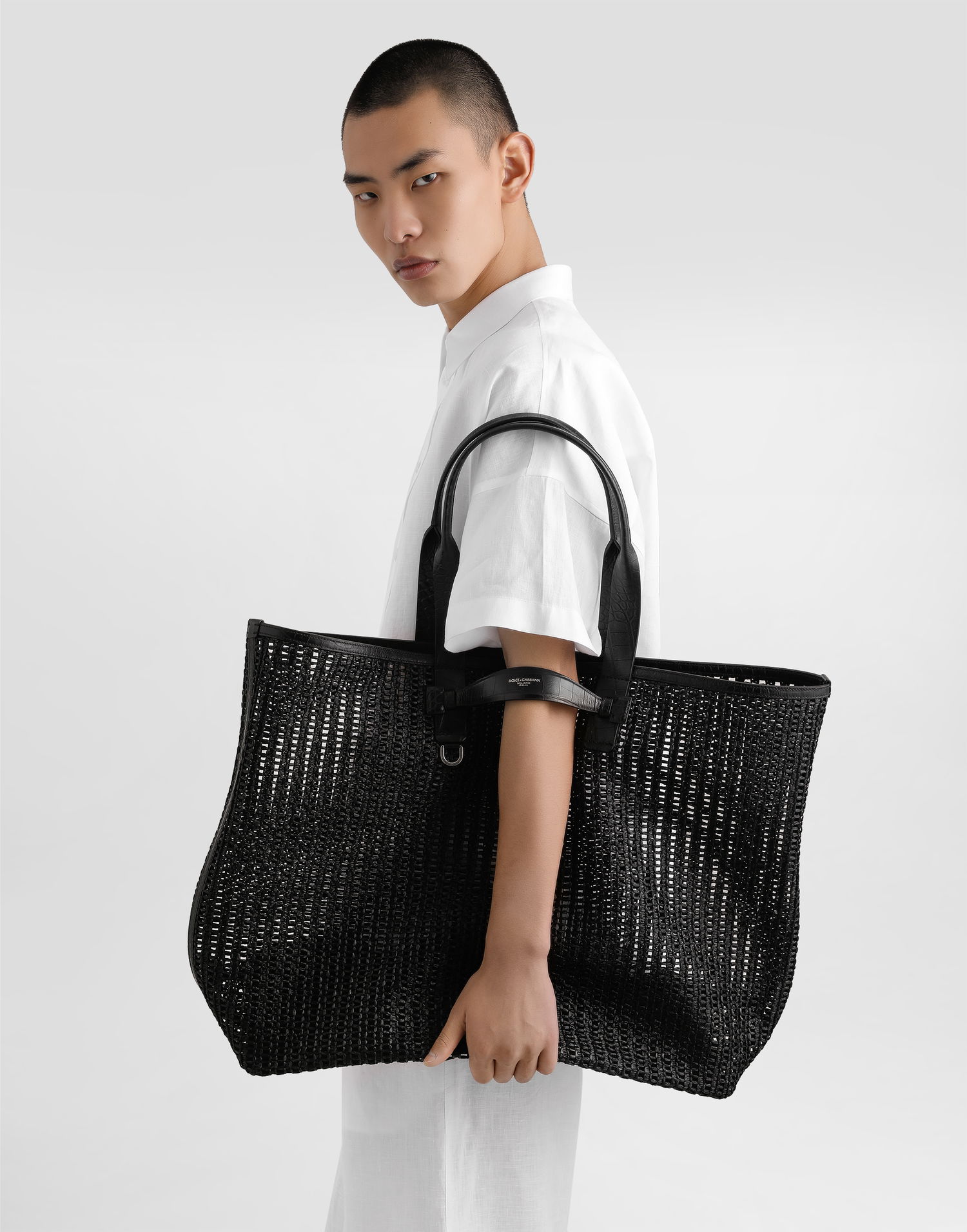 Tote bag Dolce & Gabbana Dolce & Gabbana Woven Mesh and Calfskin Shopper Čierna | BM2453A9O948B956, 1