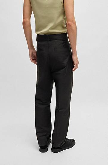Nohavice BOSS Relaxed-Fit Cotton-Blend Trousers Čierna | 50534782, 1