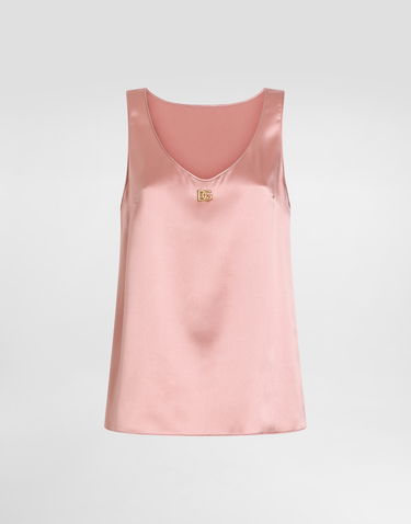 Tielko Dolce & Gabbana Dolce & Gabbana Satin Tank Top with DG Logo Ružová | F7AK5TFURAGFB473, 0