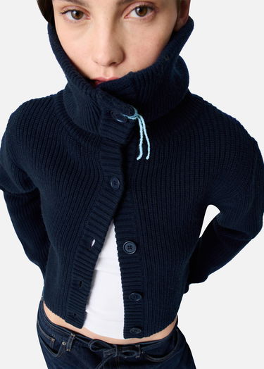 Sveter AXEL ARIGATO Celine Cropped Ribbed Knit Cardigan Navy | A3359001, 7