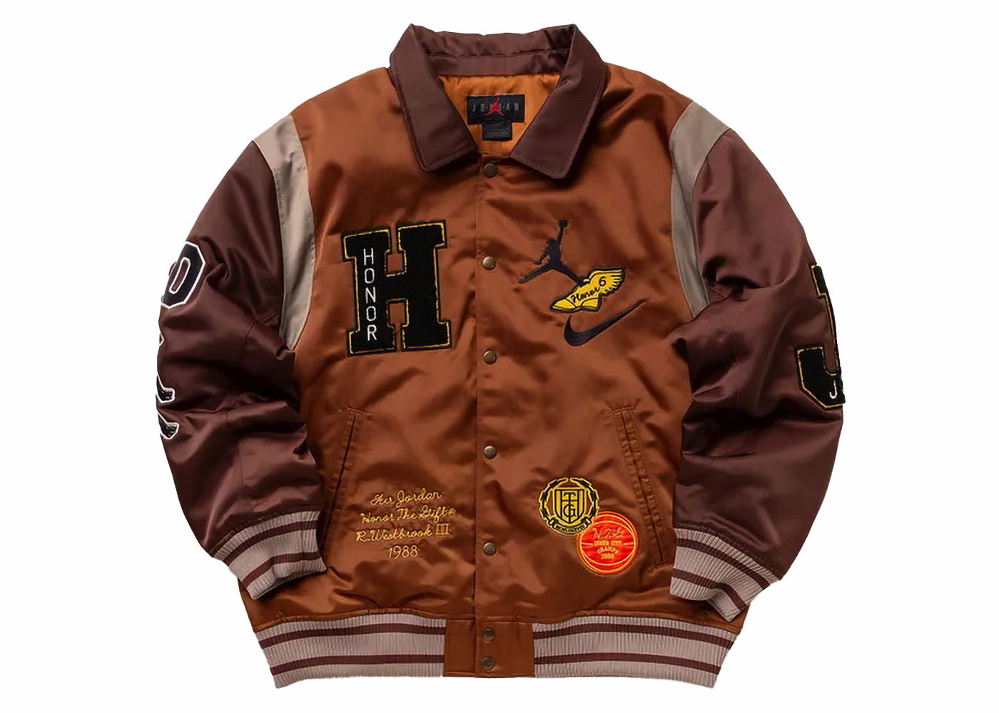 Bunda Jordan Jordan x Honor The Gift Westbrook Varsity Jacket Brown Hnedá | DX6243-204, 0