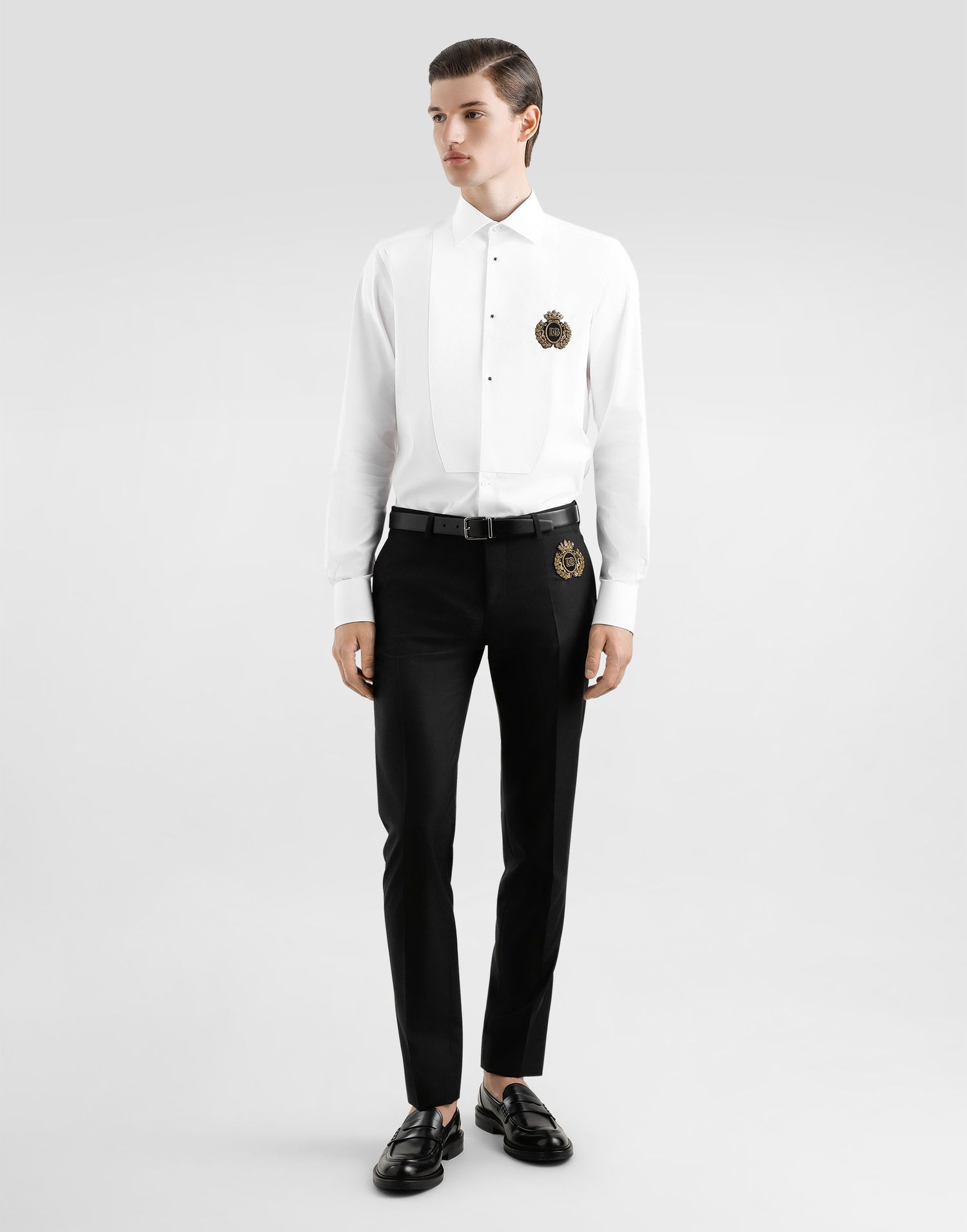 Nohavice Dolce & Gabbana Dolce & Gabbana Tailored Wool and Silk Dress Pants with Gold Crest Čierna | GY5UMZFU3H1N0000, 1