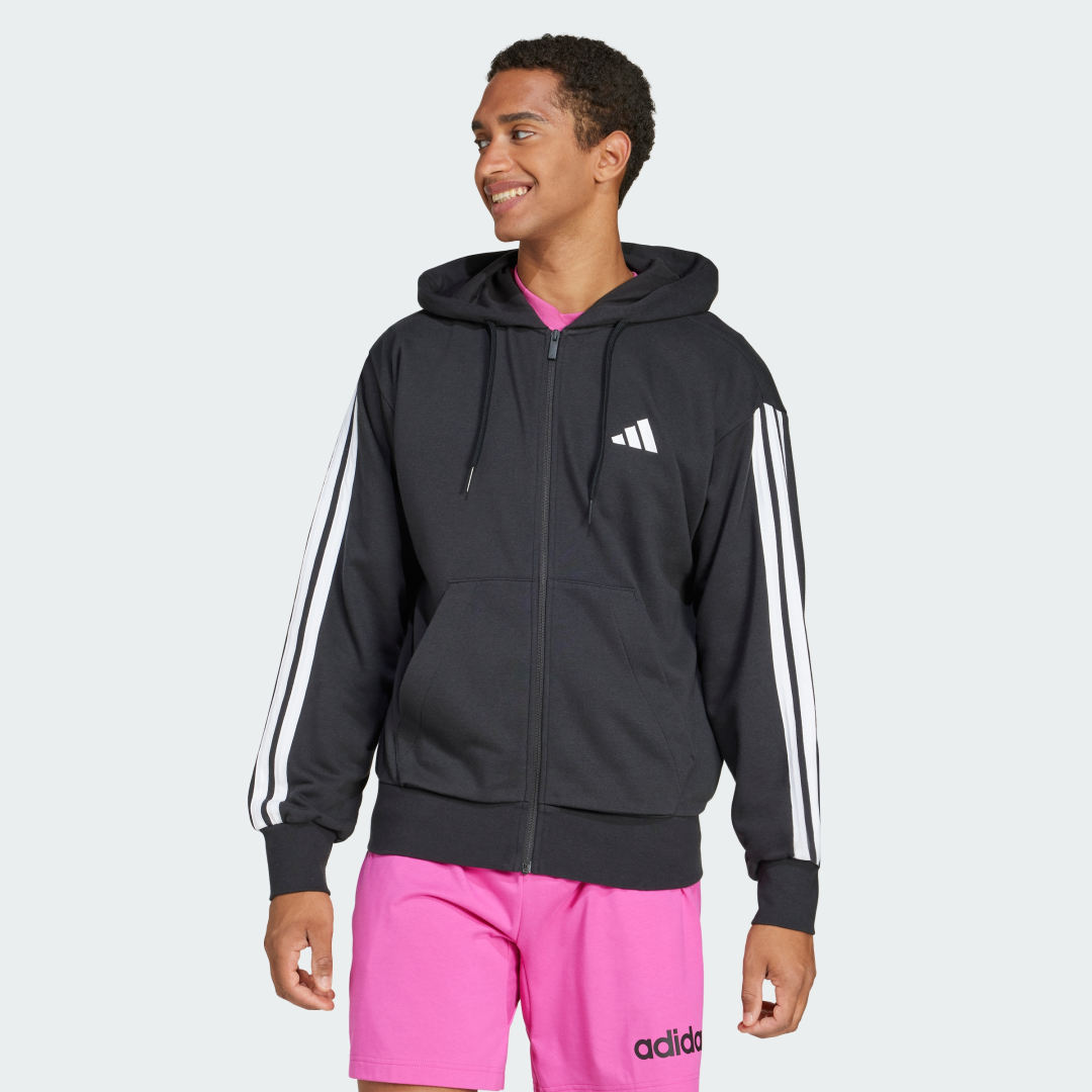Mikina adidas Performance 3-Stripes Full-Zip Terry Hoodie Čierna | JD1877, 0